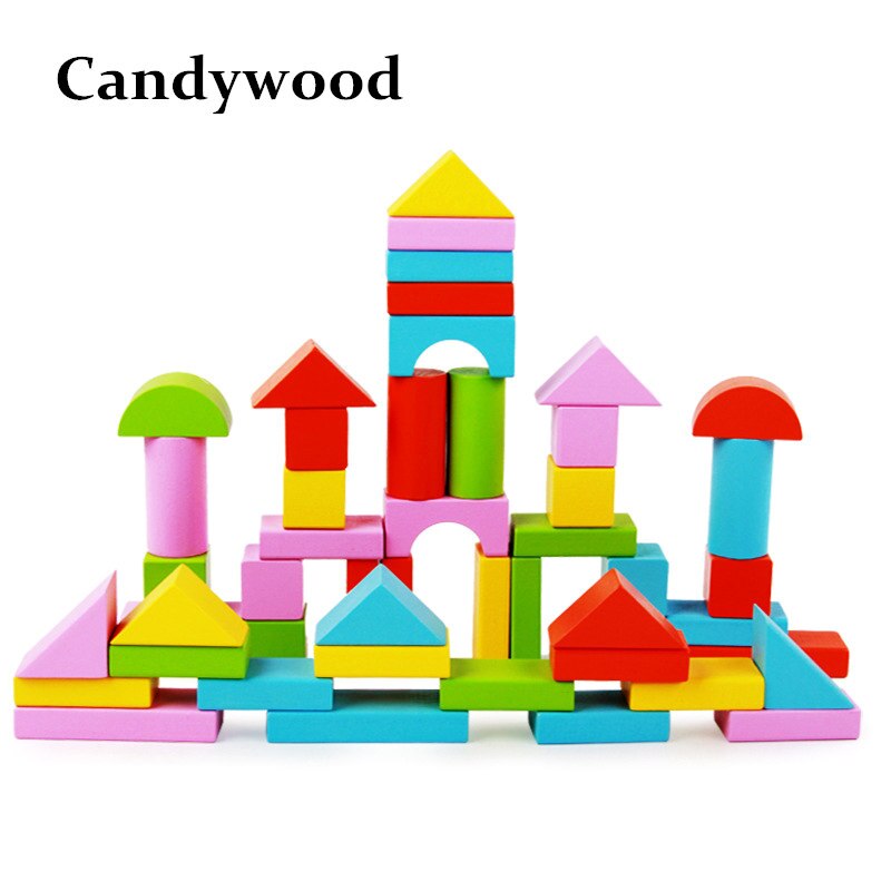 캔디 우드 50pcs 고품질 컬러 기하학적 인 도형이 빌딩 블록을 조립 유아 아이가 일찍 지적 발달 나무 장난감/Candywood 50pcs high-quality color geometric shapes assembled building blocks Baby